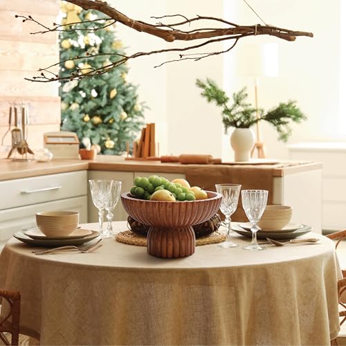 ChagoArt Wooden Fruit Bowl for Kitchen Counter- Large Decorative Bowl for Home Decor Entry Table-Ruffle Fluted Bowl-Scallopedl-Organic Modern Home Decor-Pedestal Footed (Wood Brown) - Image 7