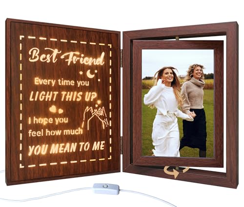 soruney Best Friend Light Up Picture Frame, Rotating Wooden Photo