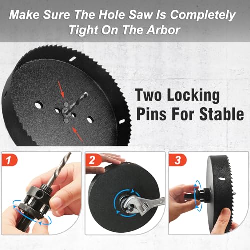Image of 4-1 /2 Inch Hole Saw with 1 /2 inch Triangle Shank Quick Change Arbor, JTemgle Bi-Metal Hole Saw Heavy Duty Hole Cutting Tool for Cornhole Boards, Recessed Lights, Wood, Plastic, Drywall & Soft Metal