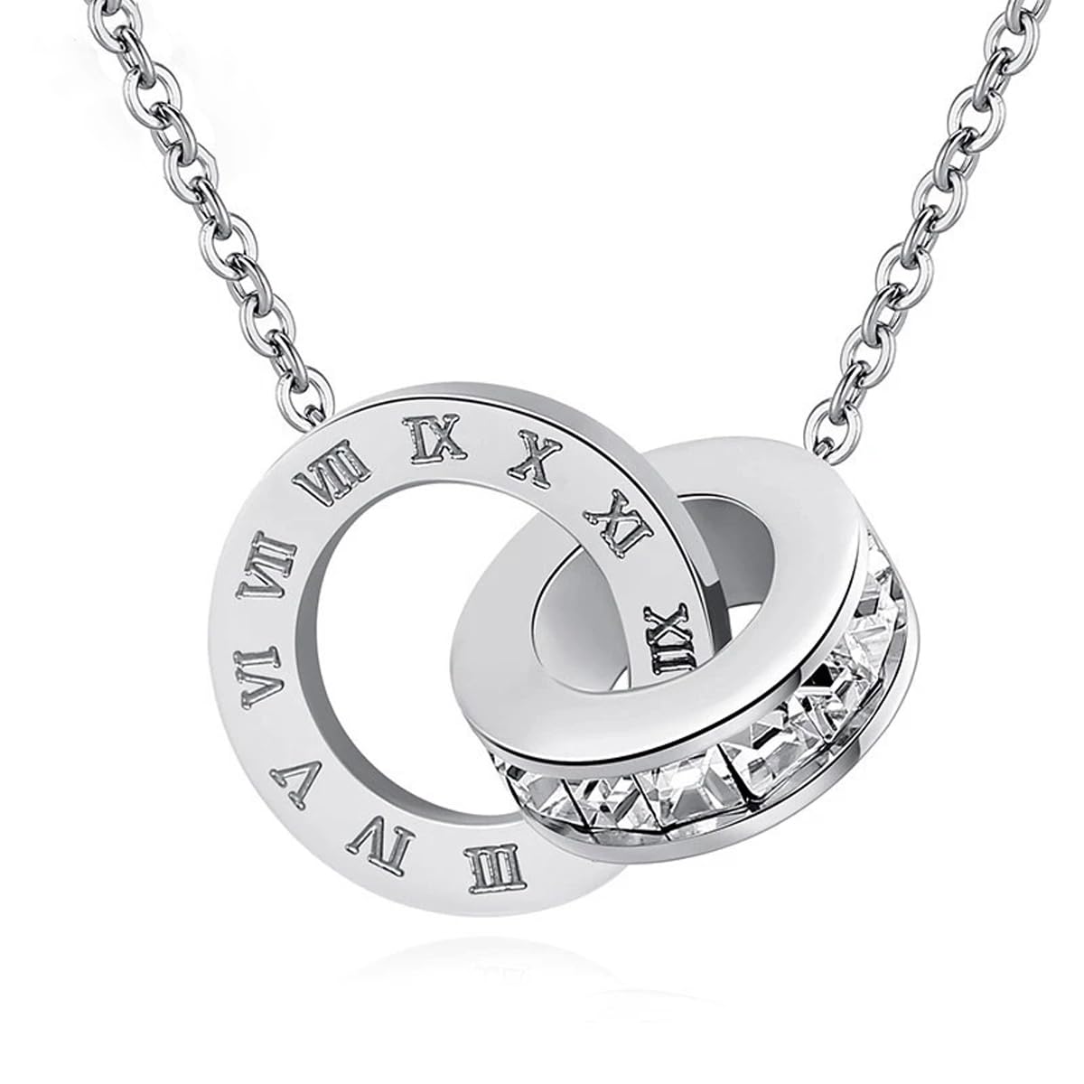 jewels galaxy Silver Plated Stainless Steel Anti Tarnish Roman Numerals Pendant with Cubic Zirconia (CT-PS-48043)-picture-1