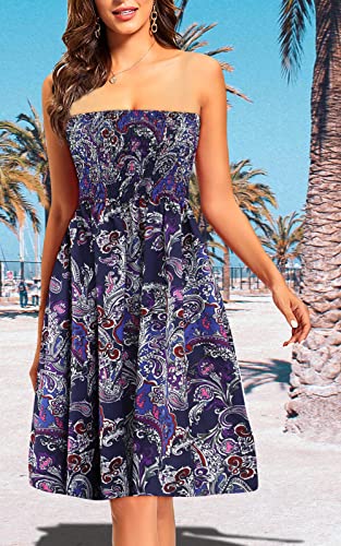 Image of Zyyfly Tube Top Dress Women Summer Beach Coverup Stretch Smocked Strapless Dress
