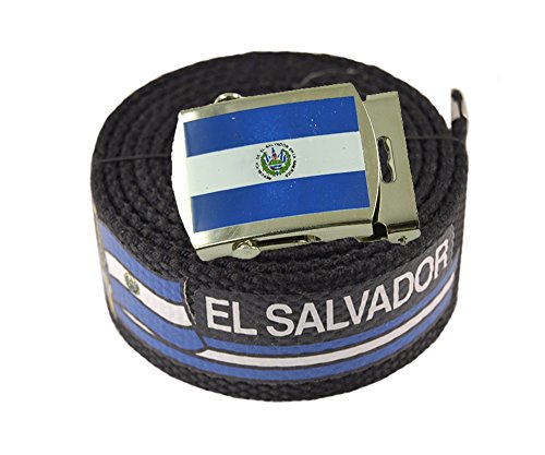 ACCmall Canvas Military Web Novelty, Flag, Soccer Team Belt & Buckle (El Salvador, 72 inch)