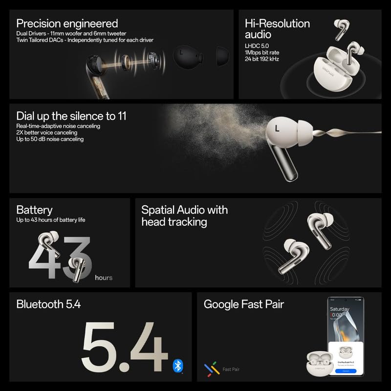 Image of Earbuds for One-Plus Nord CE 3 Lite 5G Earbuds Original Like True Wireless Bluetooth in-Ear Headphones Earphones TWS with Mic, Touch Controls, Deep Bass, Sports (38 Hours Case, OPBD3R4)
