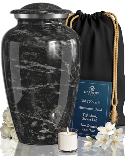 Image of Large Handcrafted Urn for Ashes Adult Male and Female - Cremation Urns for Human Ashes Adult Man and Woman - Decorative Funeral Urns - Memorial Urn with Black Marble Finish - Large (10.5 inch H x 6.25 inch W)