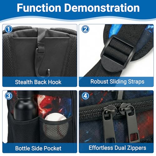 Image of Youth Baseball Bag - Softball Bag for Girls & Boys with Shoes Compartment, Bat Backpack for Baseball, T-Ball & Softball Equipment