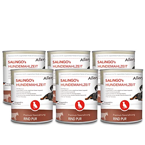 SALiNGO Premium Nassfutter für Hunde Rind PUR, getreidefrei, hoher Fleischanteil, allergenarm, Barf Dosen