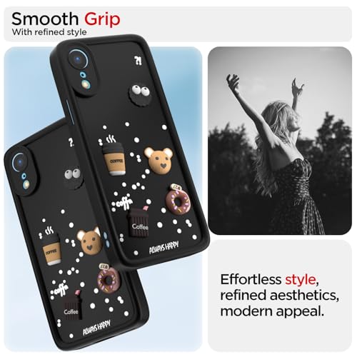 Image of Pikkme Back Cover for iPhone XR | Cute Fun Cartoon 3D Bear Silicone Full Body Protection Bumper Cover (Black)