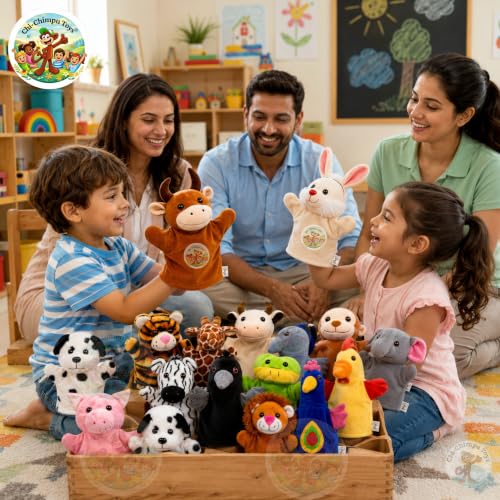 Image of Pack of 25 Animal Hand Puppets for Kids, Soft Plush Puppet Set, Educational Storytelling Toys, Role Play Learning Toys, Preschool Classroom Teaching Aids, Birthday Gift for Boy & Girls