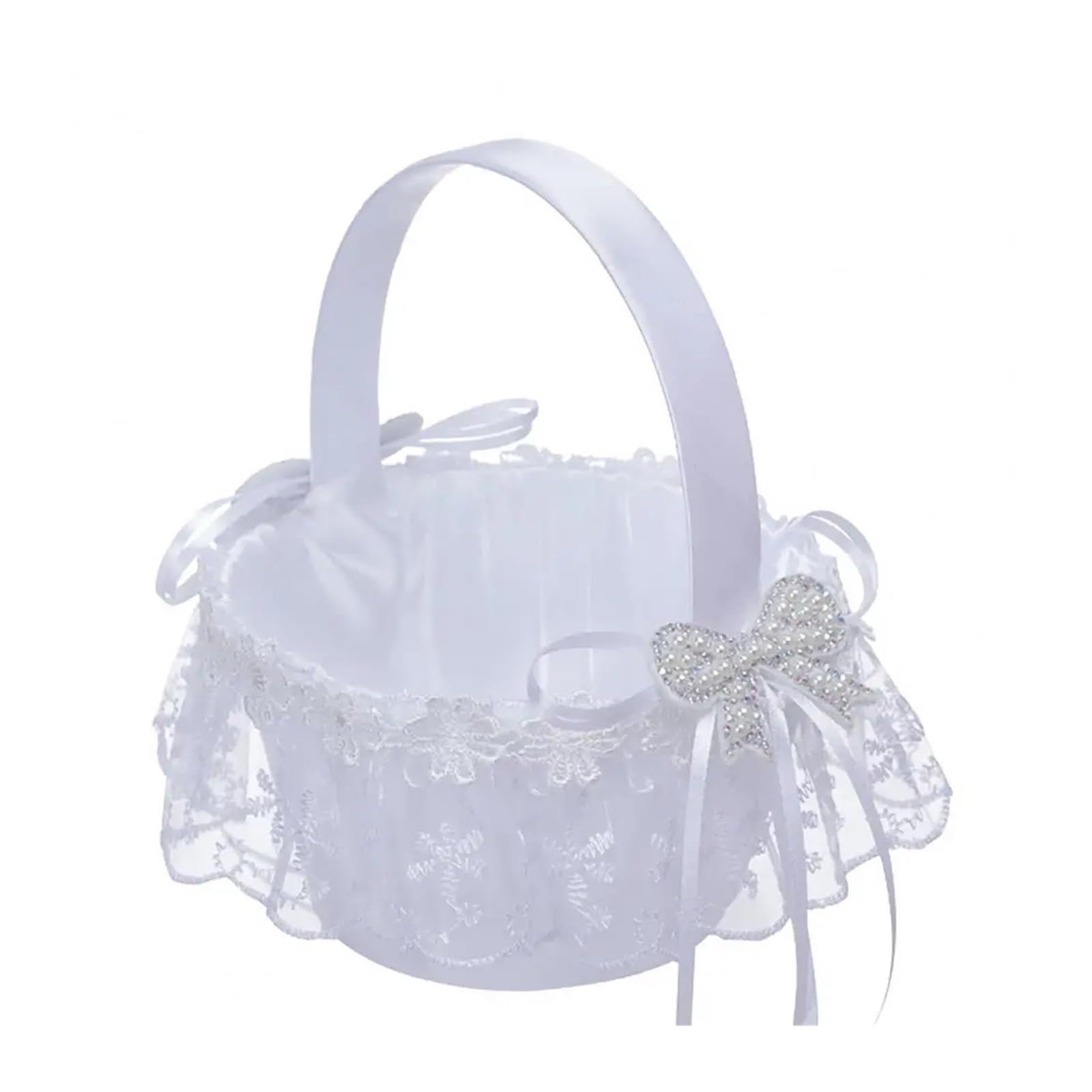 Hamper Basket Flower Basket Elegant Create Atmospheres White Wedding Lace Decor Handheld(White2)