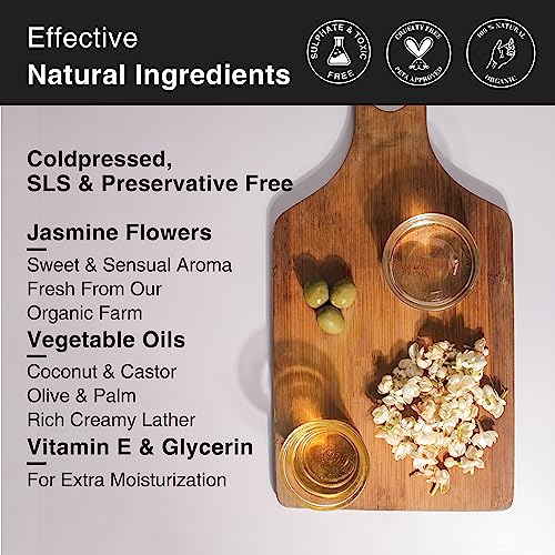 Image of Soulflower Jasmine Handmade Soap Bar - 100% Natural, Cold-Processed | Deep Cleansing & Moisturising for Glowing Skin | Jasmine Essential Oil + Coconut, Olive & Castor Oils | 150g