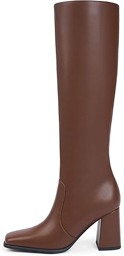 Miniatura 2 de Modatope Botas altas hasta la rodilla para mujer, tacón grueso, punta cuadrada, botas altas para mujer, tacón alto, cremallera lateral, botas largas