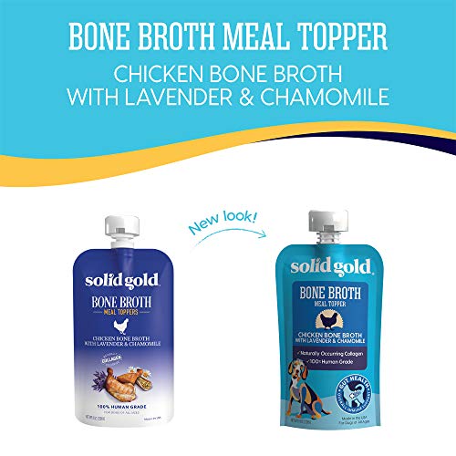 Image of Solid Gold Chicken Bone Broth for Dogs - Grain Free Dog Food Topper Rich in Collagen and Superfoods - Nutrient Dense Dog Gravy Topper for Dry Food - Promotes Gut Health and Hydration - Single
