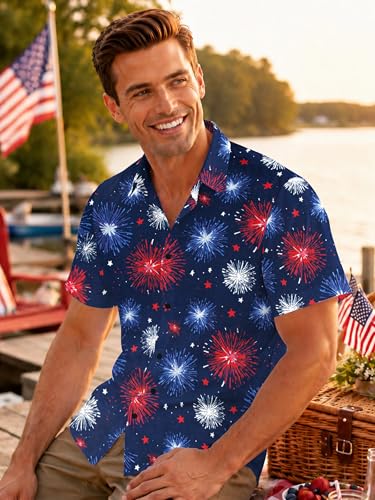 Image of Yoimira Hawaiian Shirts for Men, Print Mens Casual Short Sleeve Button Down Shirts Floral Aloha Beach Shirt