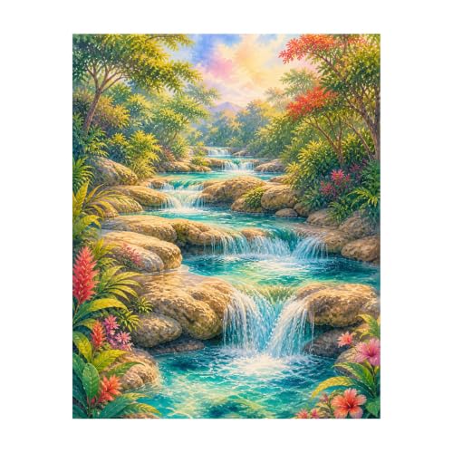 8x10 Rio Partido Cascades Watercolor Wall Art Print, Scenic Travel Landscape Decor, Unframed Paper Poster