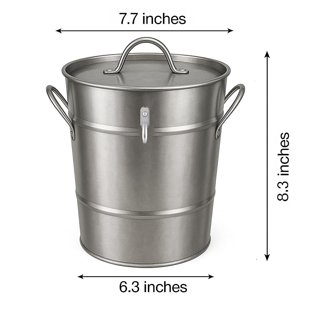 Insulated Ice Bucket with Lid Scoop for Parties Cocktail Bar, 4L Round Mental Champagne Drink Wine Bucket with Handle for Drinks