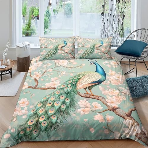 Housse de couette paons imprimée 3D en microfibre résistante avec zip - 4
