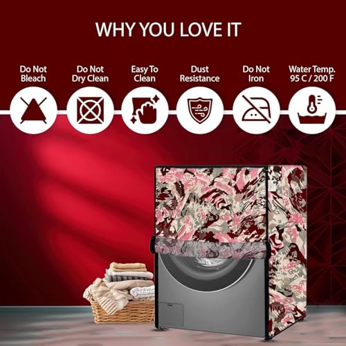 Image of Waterproof & Dustproof Top Front Load Washing Machine Cover for 6 kg 6.5 kg 7kg & 7.5 kg Compatible for IFB LG Samsung Whirlpool Bosch Haier (JUNGLE PINK RED)