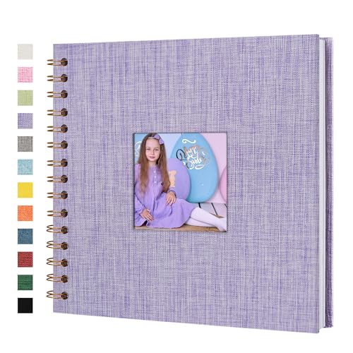 Yopih Scrapbook Photo Albums Linen Cover 20.5x20.5 cm Hardcover Kraft White Pages Memory Scrapbooking Book for Wedding Travel Baby Shower Guest Book, 20 Sheets/40 Pages, Purple