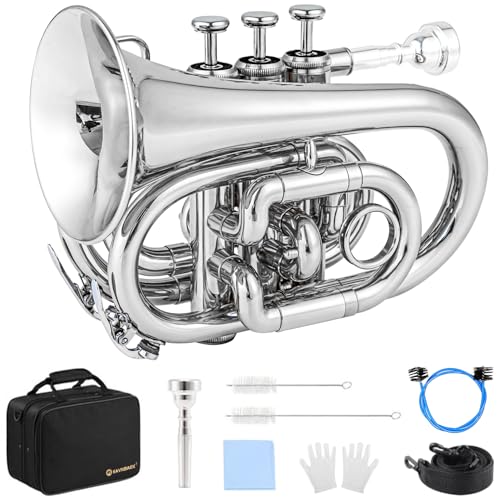 Eavnbaek Pocket Trumpet B Flat Brass Bb Mini Trumpet for Student Beginners