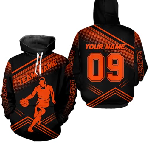 PIONAMZIOZ Basketball Hoodie Basketball Spirit Wear Customize Hoodie with Team & Colors Hooded Sweatshirt for Men Women Youth (US, Alpha, Small, 5X-Large, Regular, Regular, orange)