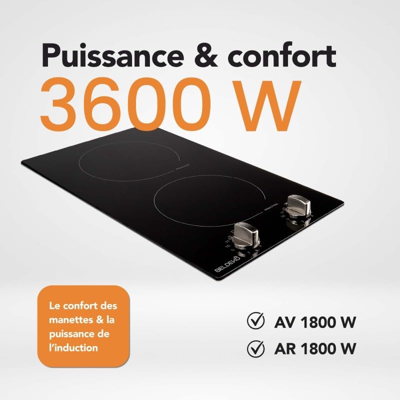 BELDEKO Plaque Induction 2 Feux Encastrable - 3600W - Commandes Manettes - Minuteur Sécurité Enfant - Marque Française