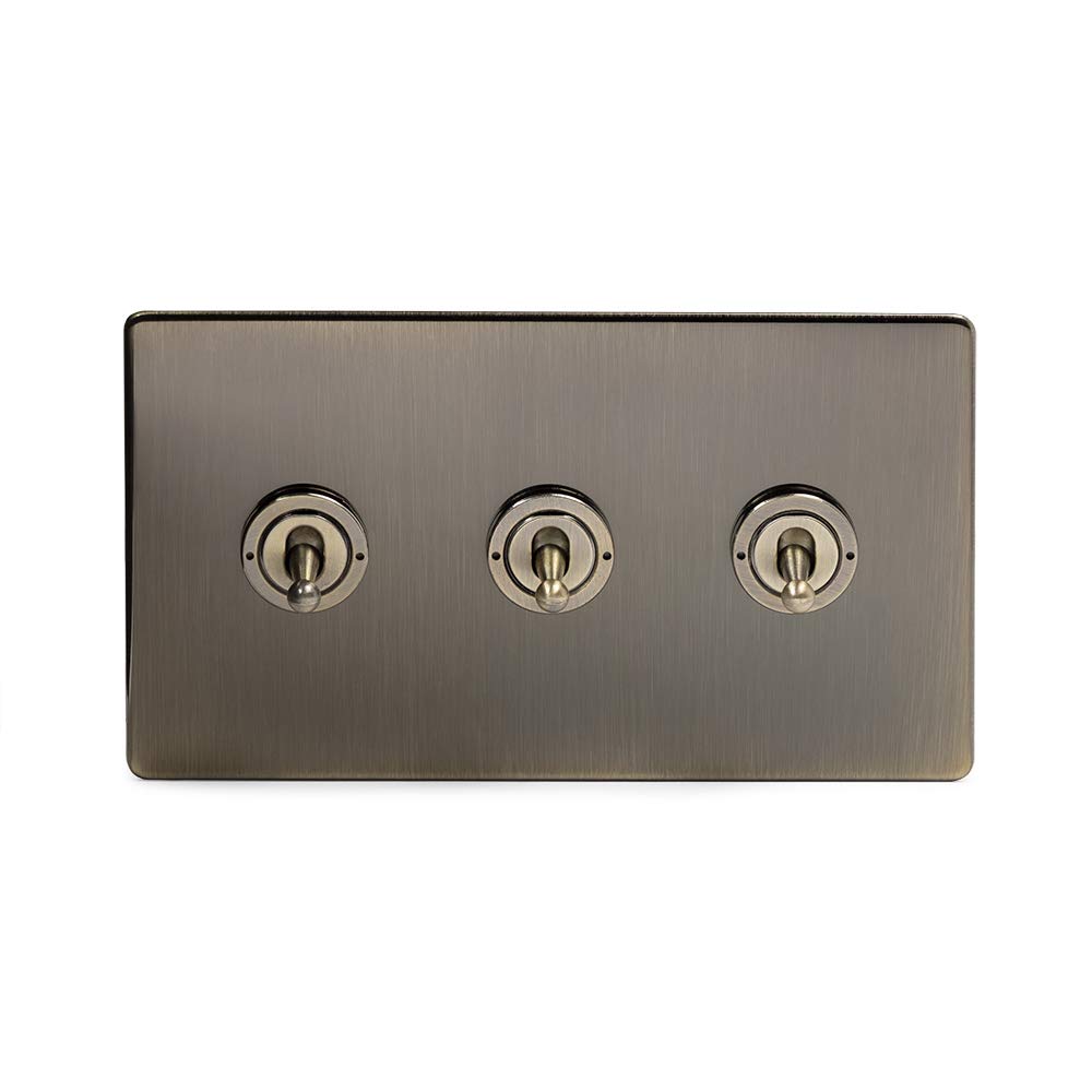The Soho Lighting Company Bronze Soho Lighting Antique Brass 3 Gang 2 Way Toggle Light Switch Screwless