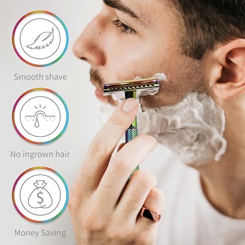 Bambaw Double Edge Safety Razor Men, Metal Single Blade Razor for Men, Manual Shave with Balanced Weight for Full Control, Plastic Fee and Reusable, No Blade Included (Rainbow) - Image 3