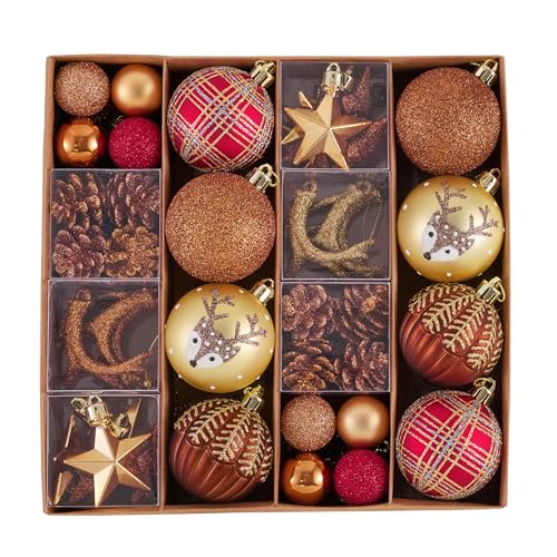 Valery Madelyn Weihnachtskugeln 60 Stücke Christbaumkugeln Weihnachtsbaumschmuck Kunststoff Kupfergold Weihnachtsdeko mit Aufhänger… – Ansicht 1