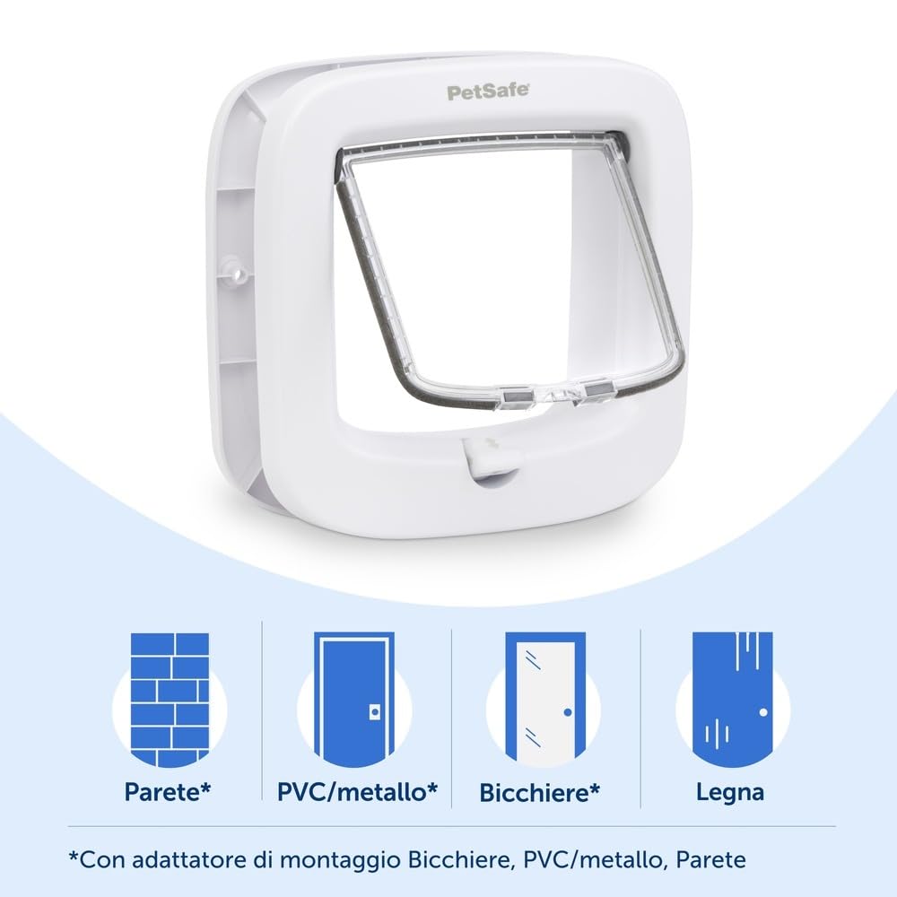 PetSafe Gattaiola a Blocco Manuale - Blocco a 4 Vie, Efficiente Energeticamente, Facile da Installare - Bianca