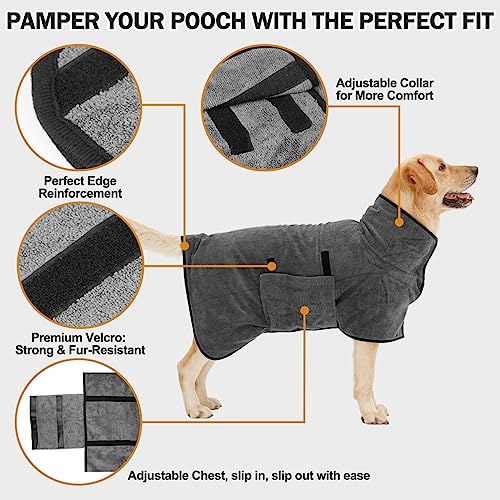 HezzLuv Super Absorbent Dog Bathrobe, Microfiber Dog Drying Coat, Pet Towel Robe for Small Medium & Large Dogs - Image 4