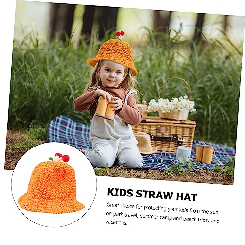 GALPADA Mushroom Straw Sun Protection Hat Breathable Summer Woven Cap for Boys Lightweight UV Blocking Beach Accessory Soft Material Outdoor Headwear Orange2