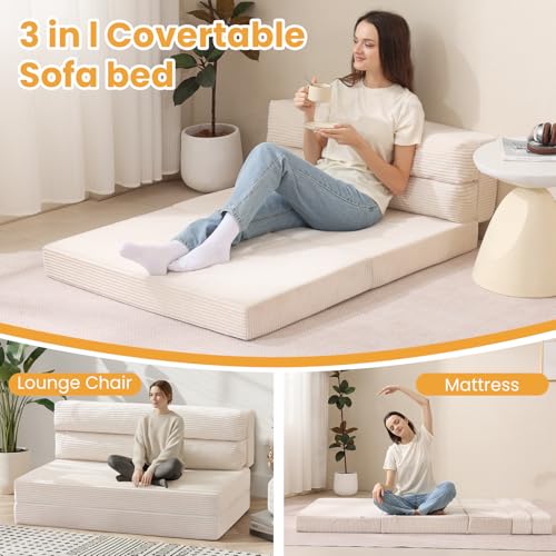Colchón Plegable 3 en 1 Sofá Cama Convertible Beige Queen miniatura 3