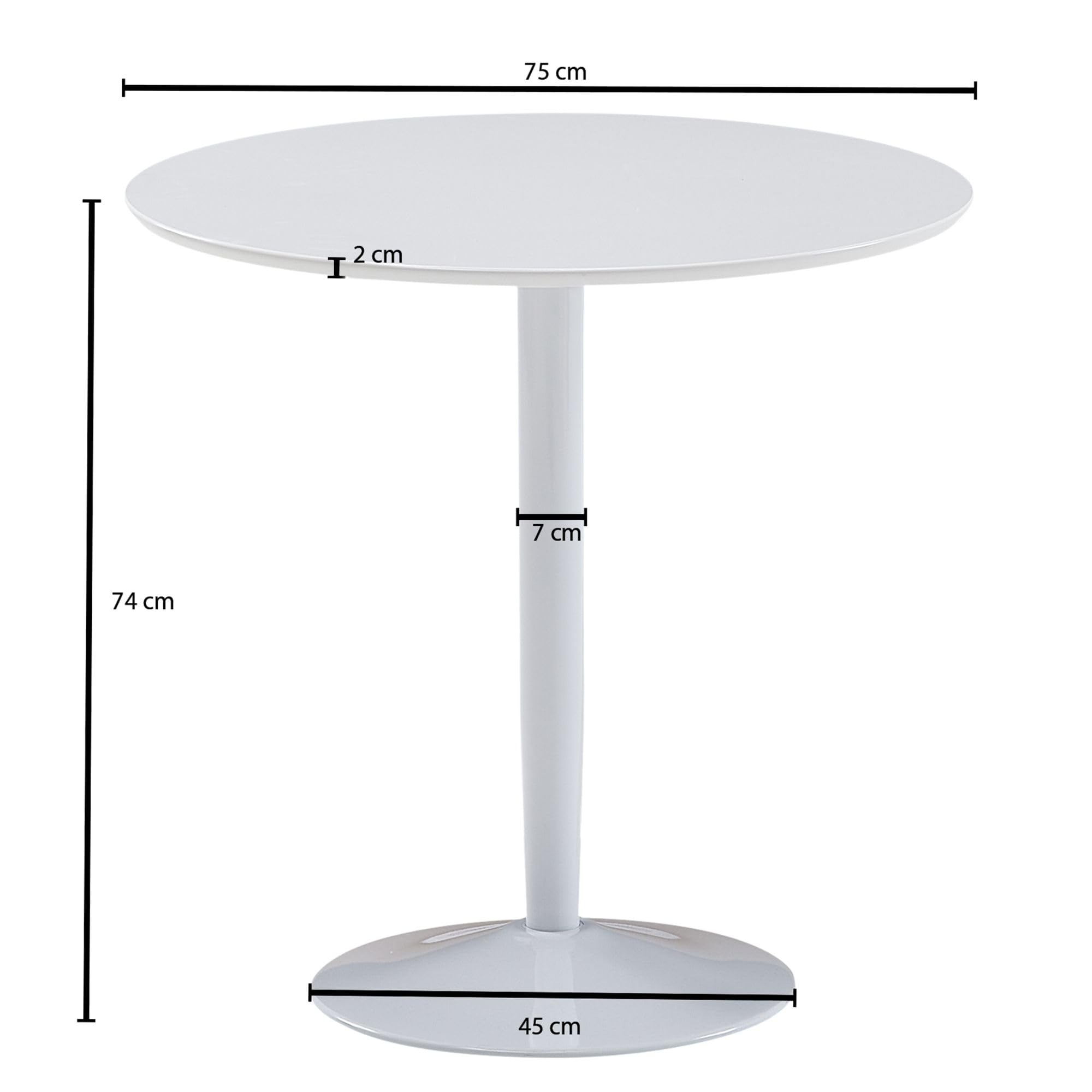 FineBuy Table à Manger Ronde 75x75x74 cm Blanche Brillante