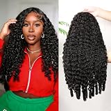 PERISMODA Burmese Curly Half Wig Glueless Wigs Human Hair with Spiral Curly End 200% Density 3 IN 1 Kinky Curly Human Hair Half Wig With Drawstring Seamless Clip Ins Flip Over Natural Color 24 Inch