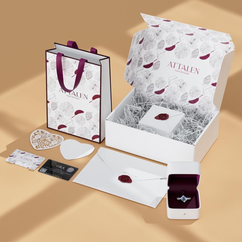 Miniatura 6 de Attalen Handmade Sterling Silver Ring Heart Shape Moissanite Proposal Solitaire With Gift Wrapped Box For Her Woman Wife Girlfriend Present For