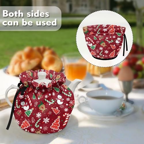 Image of Xoenoiee Christmas Tree Snowman Reindeer Pattern Tea Cozy Tea Cosy for Teapots Keep Warm Teapot Cover Insulated Kettle Cover for Home Kitchen Table Decor