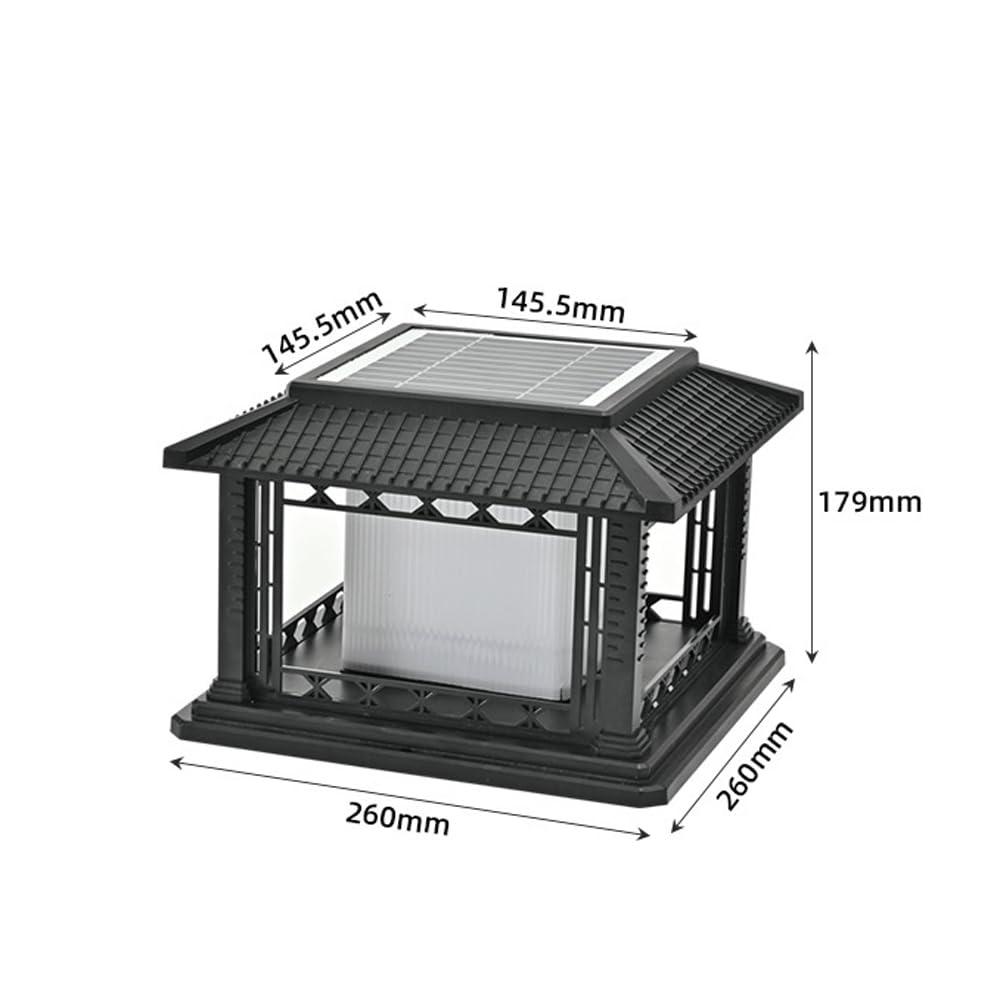 HZWJIA Modern Solar Pillar Lamp Outdoor LED Fence Deck Post Cap Light Black Outdoor Waterproof Solar Pillar Lamp IP65 Waterproof Pillar Head Lamp For Gate Post Patio Landscape Pillar Light Base 10.2in