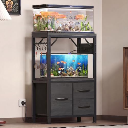 Image of Heybly 5-10Gal Fish Tank Stand with Drawer, Power Outlet,200lbs HAS002SBK-1