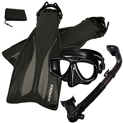 Set de snorkeling Promate con aletas, máscara, tubo de respiración y bolsa color AB