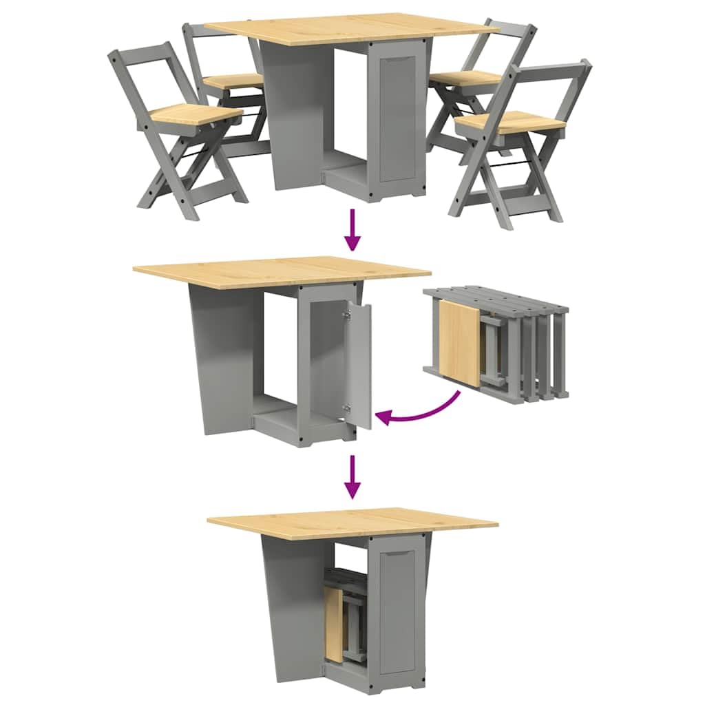 vidaXL Set da Pranzo 5 pz Corona Pieghevole Grigio in Legno di Pino, Set Sala da Pranzo, Tavolo da Pranzo e sedie, Tavolo da Cucina e sedie