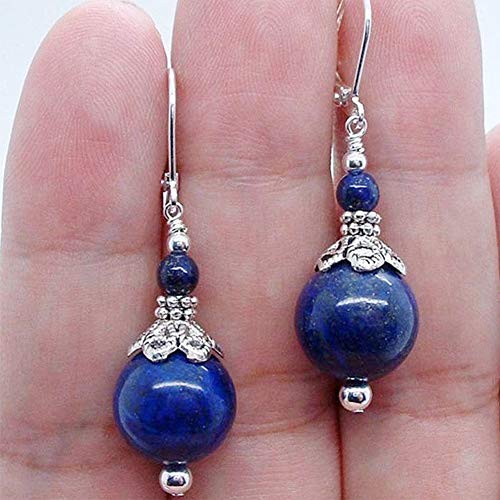 Turquoise Earrings for Women Double Lapis Lazuli Drop Earrings Natural Stone Round Bead Dangle Earrings Fashion Jewelry Gift3