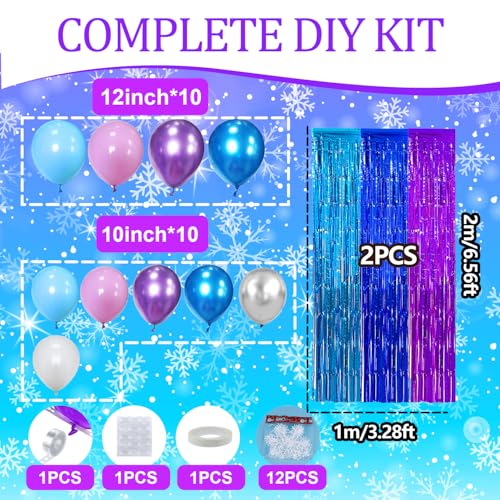 Image of Blue Purple Balloon Garland Arch Kit Birthday Party Decorations, Music Themed Foil Fringe Curtains Backdrop Tinsel Streamer Photo Booth Props for Christmas Winter Wonderland Party Decor Supplies