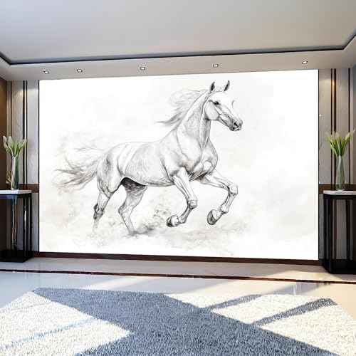 Papier Peint Panoramique Poster Géant Lignées animales Cheval 250 x 175 cm Blanc Grisâtre 3D Tapisserie Photo Intissée Fresque Salon Chambre Fond TV
