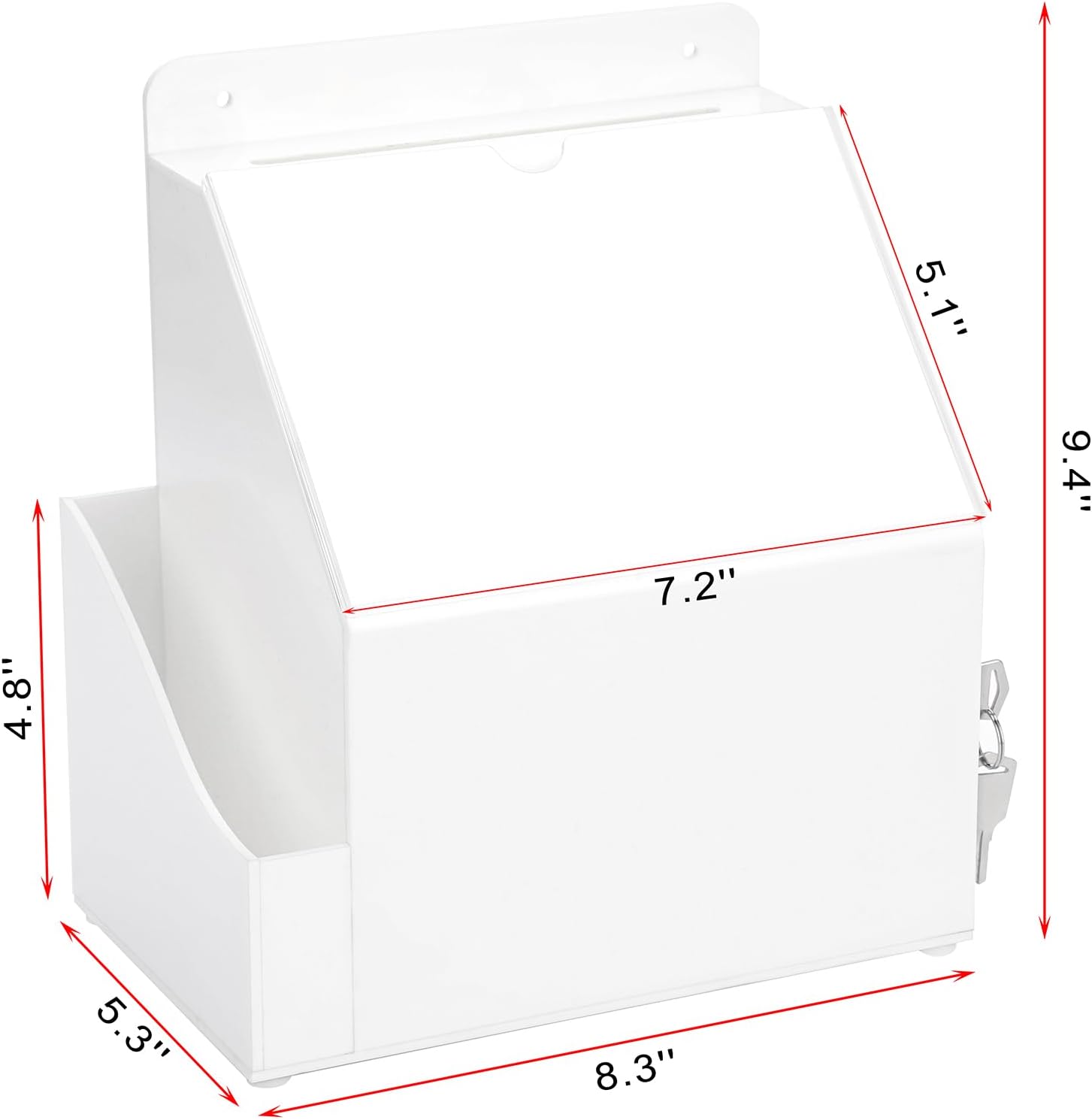 BTSKY Acrylic Suggestion Box with Lock Wall Mounted Acrylic Donation Box with 5"x7" Sign Slot Office Ballot Boxes with Side-Pocket Collection Boxes for Voting Locking Suggestion Mailbox, White