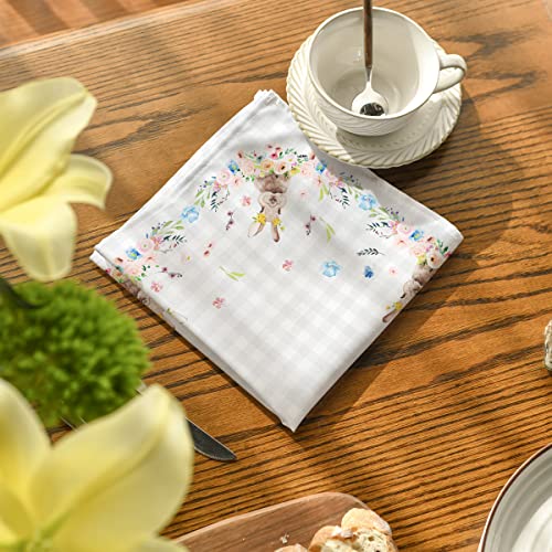 Horaldaily Easter Cloth Napkins 18 X 18 Inch, Spring Flower Buffalo Plaid Bunny Party Dinner Decoration Washable Napkins Set Of 4 #TOP4