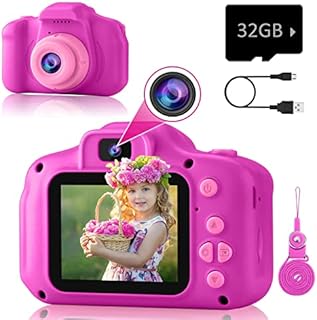 PROGRACE Kid Camera Girls Gifts - Dual Selfie kids Digital Cameras Boys Girls Gift Age for 3 4 5 6 7 8 9 Birthday Present Toys Kids Video Camera Camcorder Recorder Children Camera with 32GB Card