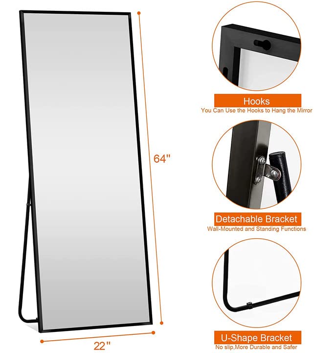 Image of PexFix Floor Full Length Mirror 64 inchx22 inch Mirror Full Length with Stand Full Body Mirror for Home Decor,Black