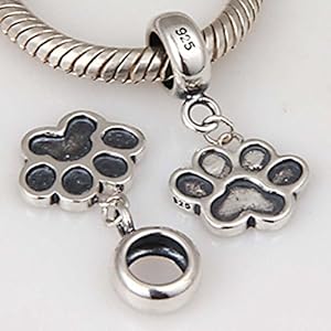 Puppy dog paw dangle charms 925 sterling silver beads fits diy charms bracelets   cucciolini doodles