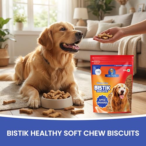 Image of Dr. Pets Pack of 2 (900g Each) Bistik Dog Biscuits Apple Banana Flavor | Gluten Free Dog Treats | Crunchy Daily Snacks for Puppies & Adult Dogs | Natural Ingredients | Supports Digestion & Bone Health