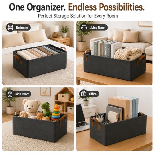 Image of JD FRESH 1 Pc Large Foldable Storage Box and Organiser with Steel Frame /Woven Fabric Clothes Organiser with Handle /Wardrobe Organizer for Storage /Almirah Organizer for Shirts /Jeans /Sweater (Grey)